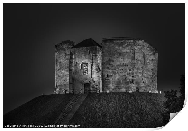 Cliffords tower mono Print by kevin cook