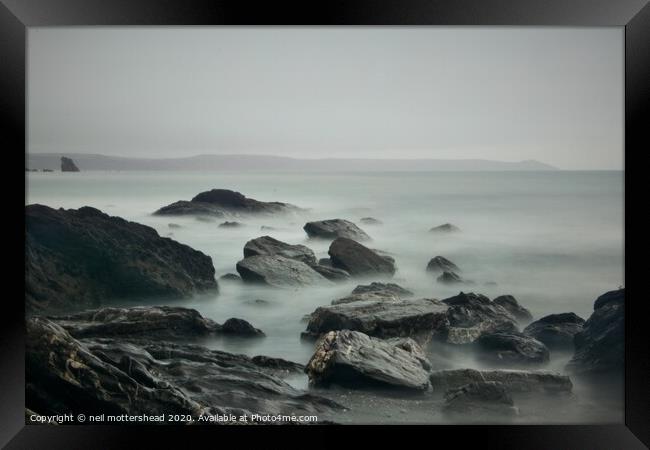 Rame Head On An Overcast Day From Downderry Beach. Framed Print by Neil Mottershead