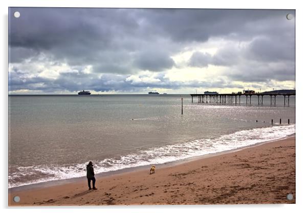 Teignmouth Beach on a Cloudy October Day Acrylic by Jeremy Hayden