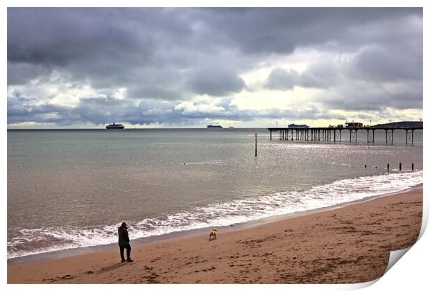 Teignmouth Beach on a Cloudy October Day Print by Jeremy Hayden