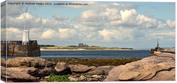 Bamburgh Castle viewed from Seahouses. Canvas Print by Andrew Heaps