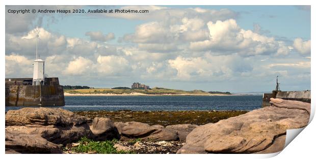 Bamburgh Castle viewed from Seahouses. Print by Andrew Heaps
