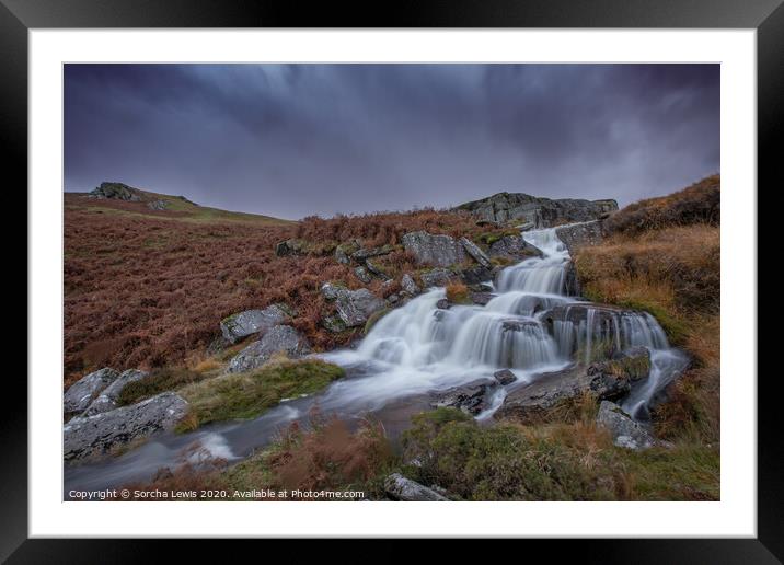 Welsh Waterfall under a moody sky Framed Mounted Print by Sorcha Lewis