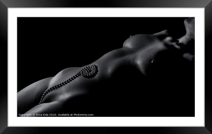 Pearls on Skin - A Nude Bodyscape Framed Mounted Print by Inca Kala