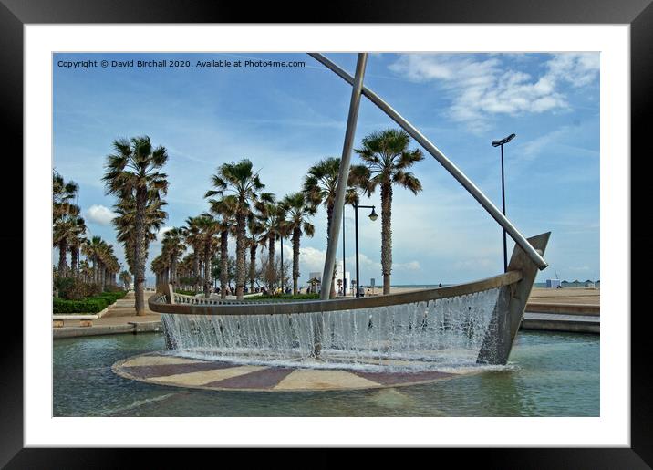 Valencia sailboat fountain. Framed Mounted Print by David Birchall