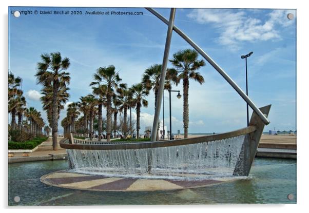Valencia sailboat fountain. Acrylic by David Birchall
