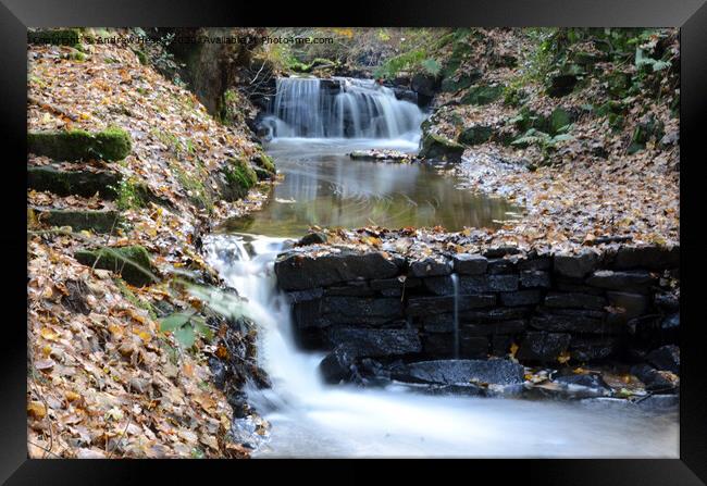 Autumn cascade of water with milky water Framed Print by Andrew Heaps