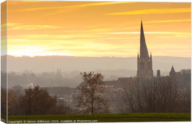 Chesterfield Crooked Spire on a Misty Evening Canvas Print by Simon Wilkinson
