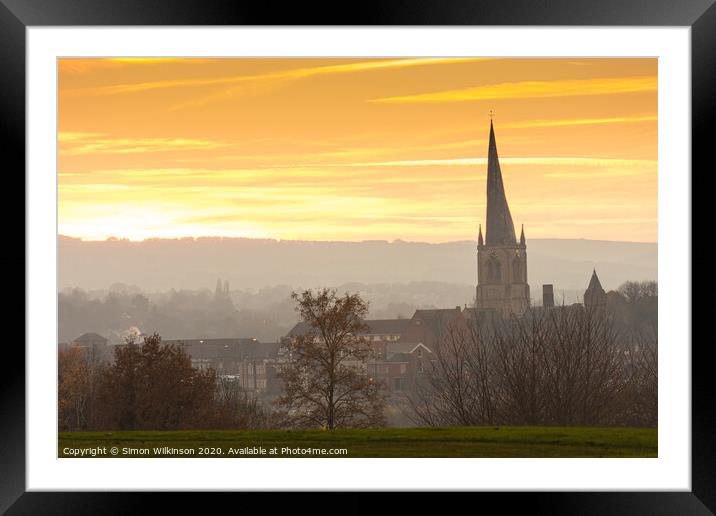 Chesterfield Crooked Spire on a Misty Evening Framed Mounted Print by Simon Wilkinson