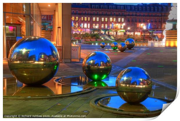Sheffield steel balls outside the winter gardens Print by Richard Ashbee