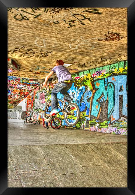 Southbank BMX graffiti Grunge Framed Print by David French