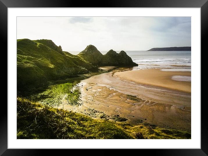 Three Cliffs Bay - Gower Framed Mounted Print by Paddy Art