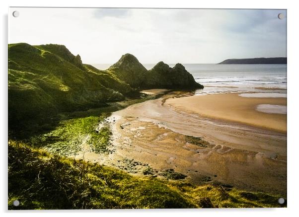Three Cliffs Bay - Gower Acrylic by Paddy Art