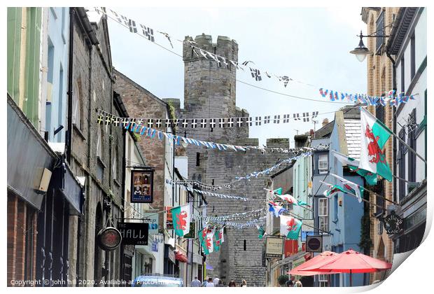 Flags and bunting at Caernarfon in Wales. Print by john hill