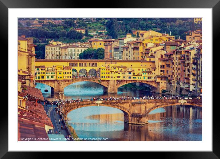 The Ponte Vecchio at sunset, in Florence. Framed Mounted Print by Antonio Gravante