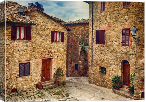 Old medieval small town Monticchiello in Tuscany Canvas Print by Antonio Gravante