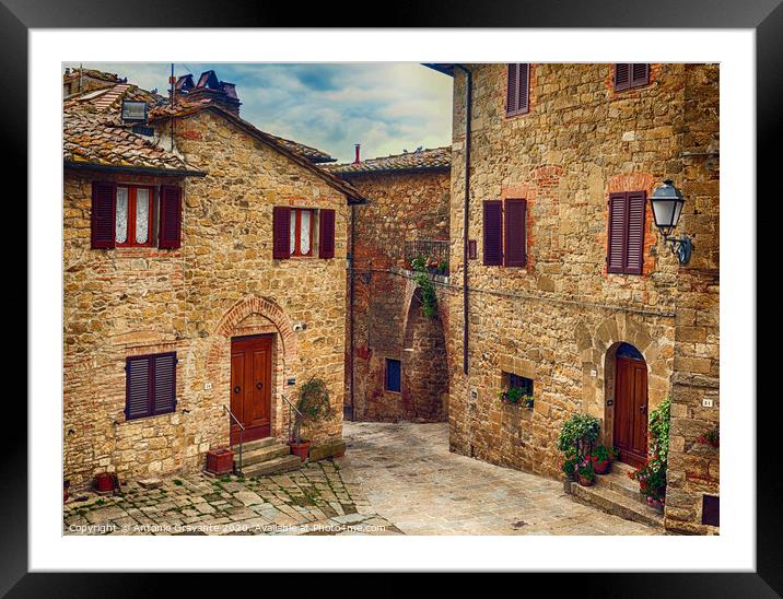 Old medieval small town Monticchiello in Tuscany Framed Mounted Print by Antonio Gravante