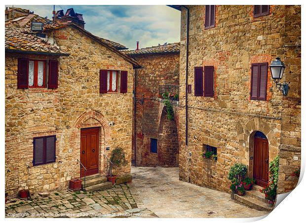 Old medieval small town Monticchiello in Tuscany Print by Antonio Gravante
