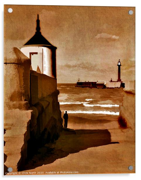 Whitby harbour and pier. Acrylic by Chris North