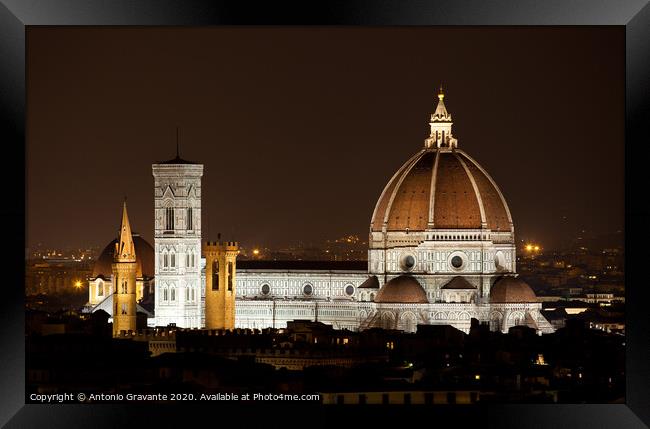 Santa Maria del Fiore, the Florence Duomo by night Framed Print by Antonio Gravante