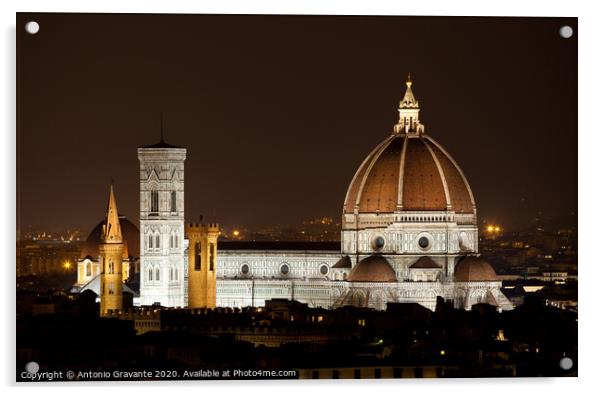 Santa Maria del Fiore, the Florence Duomo by night Acrylic by Antonio Gravante