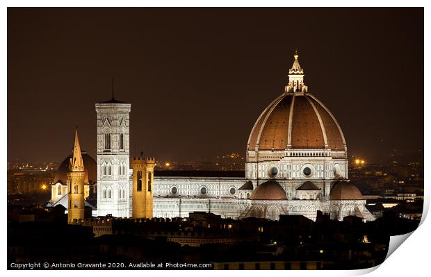 Santa Maria del Fiore, the Florence Duomo by night Print by Antonio Gravante