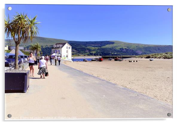 Promenade and beach at Barmouth in Wales.  Acrylic by john hill