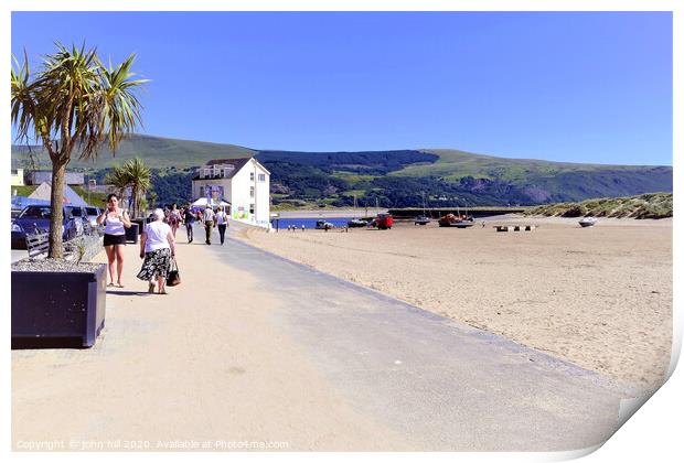 Promenade and beach at Barmouth in Wales.  Print by john hill
