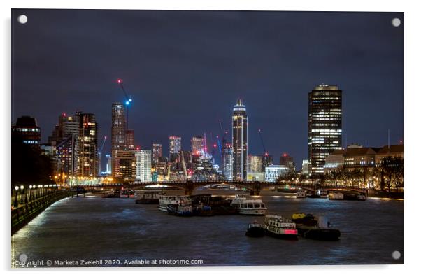 The river Thames at night Acrylic by Marketa Zvelebil