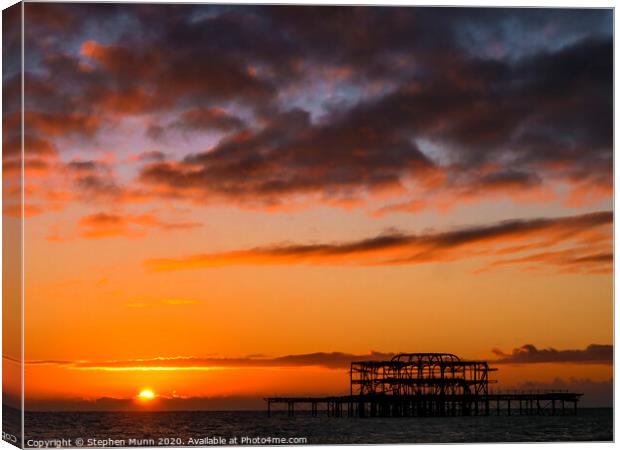 Brighton West Pier Sunrise Canvas Print by Stephen Munn