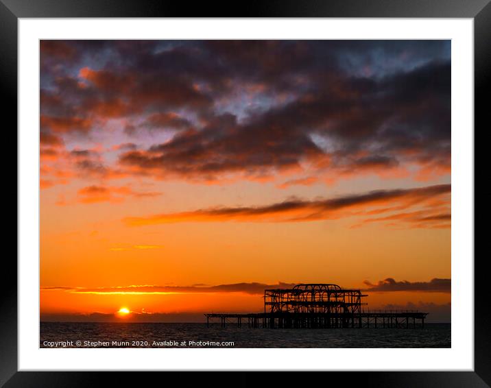 Brighton West Pier Sunrise Framed Mounted Print by Stephen Munn