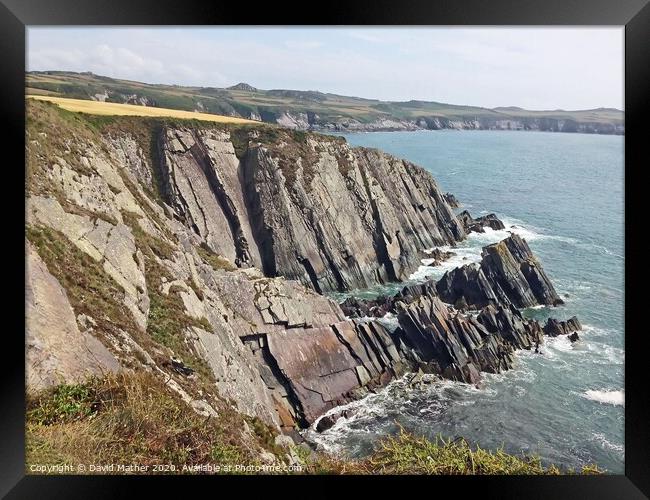 Rocky cliff near St. Davids, Pembrokeshire Framed Print by David Mather