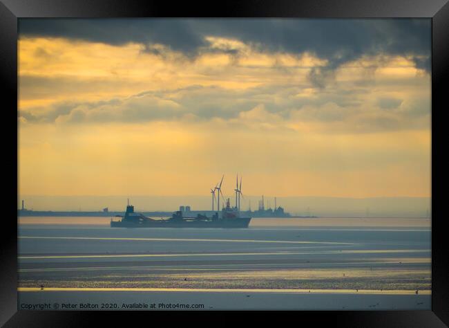Photo art seascape view of River Thames from Westcliff, Essex. Framed Print by Peter Bolton