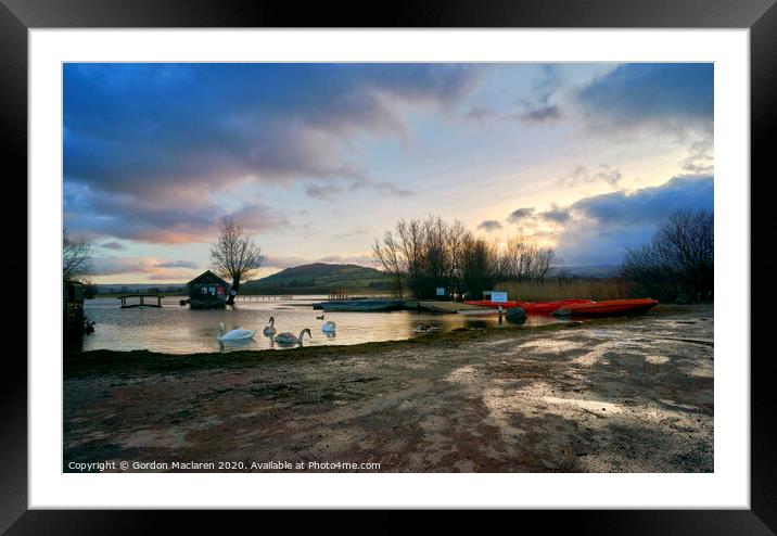 Sunset and Swans, Llangorse Lake Framed Mounted Print by Gordon Maclaren