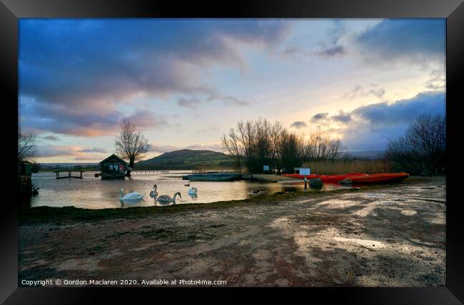 Sunset and Swans, Llangorse Lake Framed Print by Gordon Maclaren
