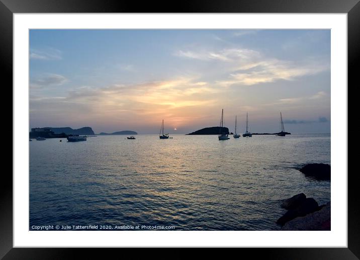 Es Cana Ibiza sunrise just peaking through at 5.08 Framed Mounted Print by Julie Tattersfield