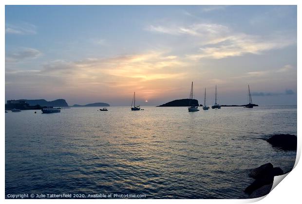 Es Cana Ibiza sunrise just peaking through at 5.08 Print by Julie Tattersfield