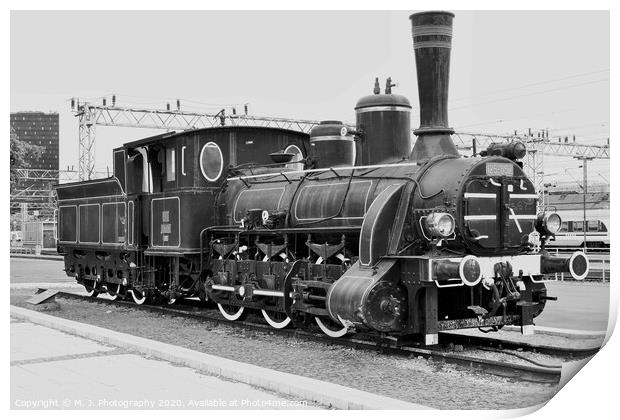 An old photo of a old steam locomotive at Zagreb Print by M. J. Photography