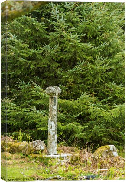 Granite Waymarker Cross on Devonport Leat Dartmoor Canvas Print by Nick Jenkins