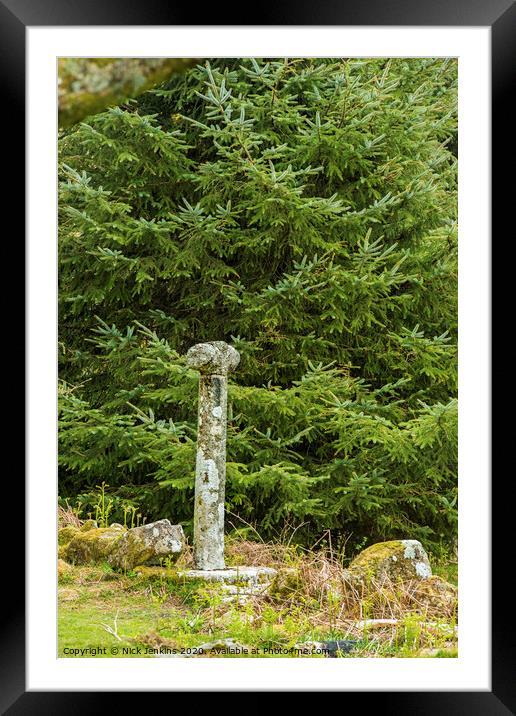 Granite Waymarker Cross on Devonport Leat Dartmoor Framed Mounted Print by Nick Jenkins