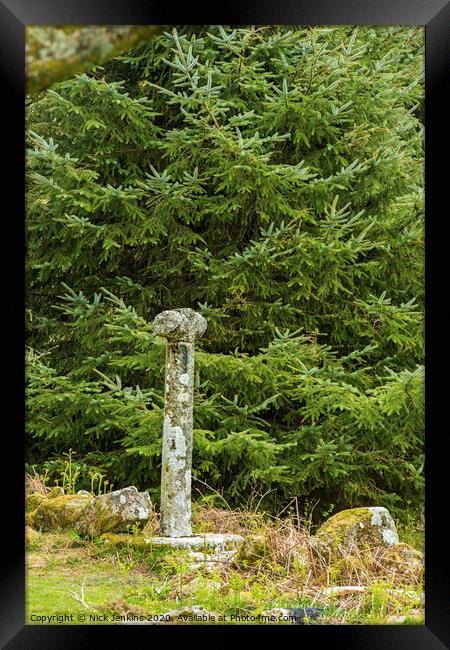 Granite Waymarker Cross on Devonport Leat Dartmoor Framed Print by Nick Jenkins