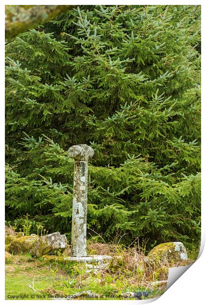 Granite Waymarker Cross on Devonport Leat Dartmoor Print by Nick Jenkins