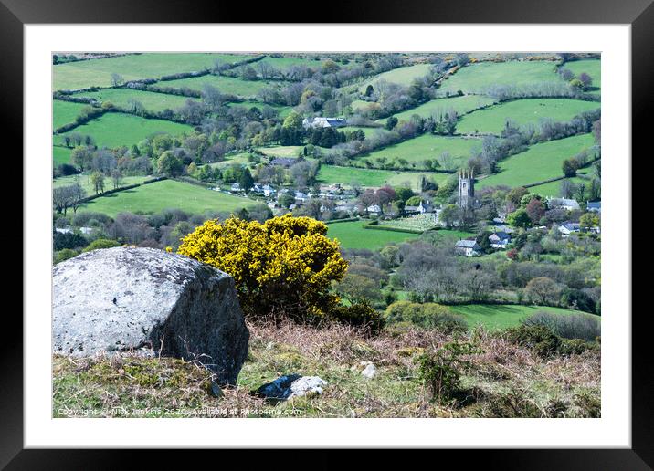 Widecombe in the Moor from Bone Hill Dartmoor Framed Mounted Print by Nick Jenkins