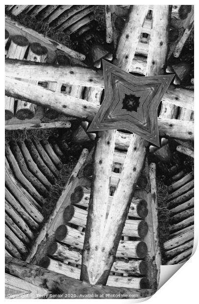 Abstract "Timber Framed" #wood #kaleidoscope #BW Print by Terry Senior