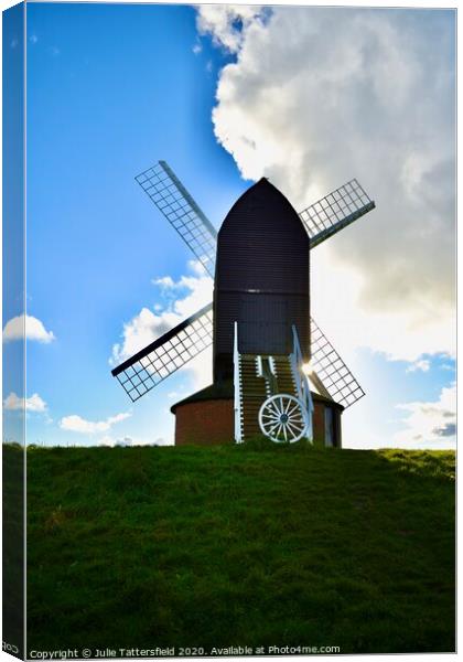 Landscape of Brill windmill Oxfordshire dividing t Canvas Print by Julie Tattersfield