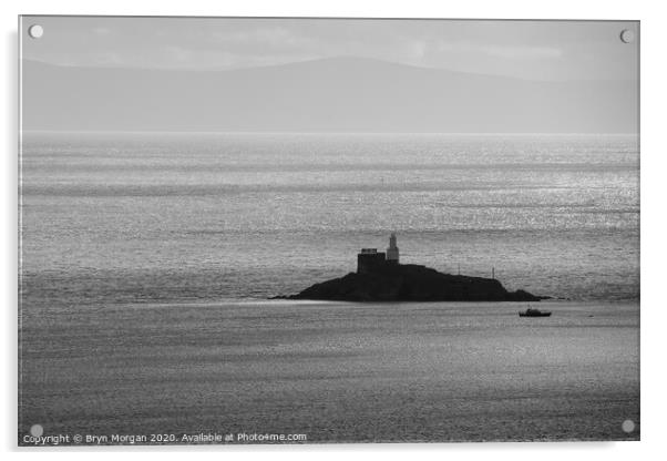Mumbles lighthouse, black and white Acrylic by Bryn Morgan