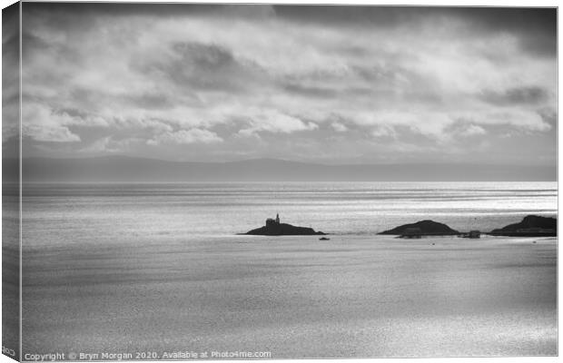 Mumbles lighthouse, black and white Canvas Print by Bryn Morgan