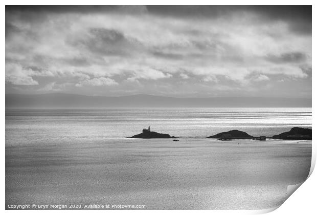 Mumbles lighthouse, black and white Print by Bryn Morgan