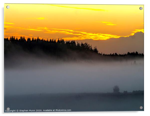 Fritham Cross misty dawn, New Forest National Park Acrylic by Stephen Munn