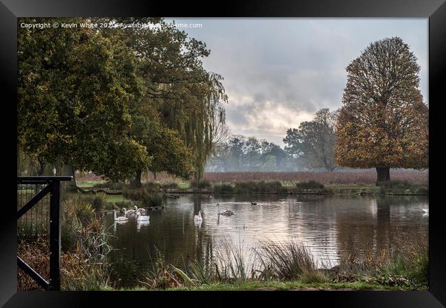 Bushy Park pond on a cold morning Framed Print by Kevin White